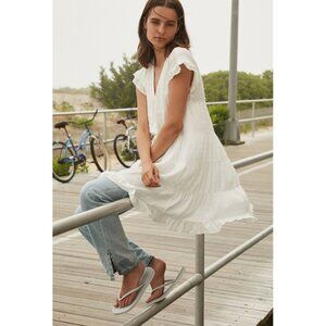 Urban Outfitters White Textured Tiered Ruffle Babydoll Mini Dress Womens Size M